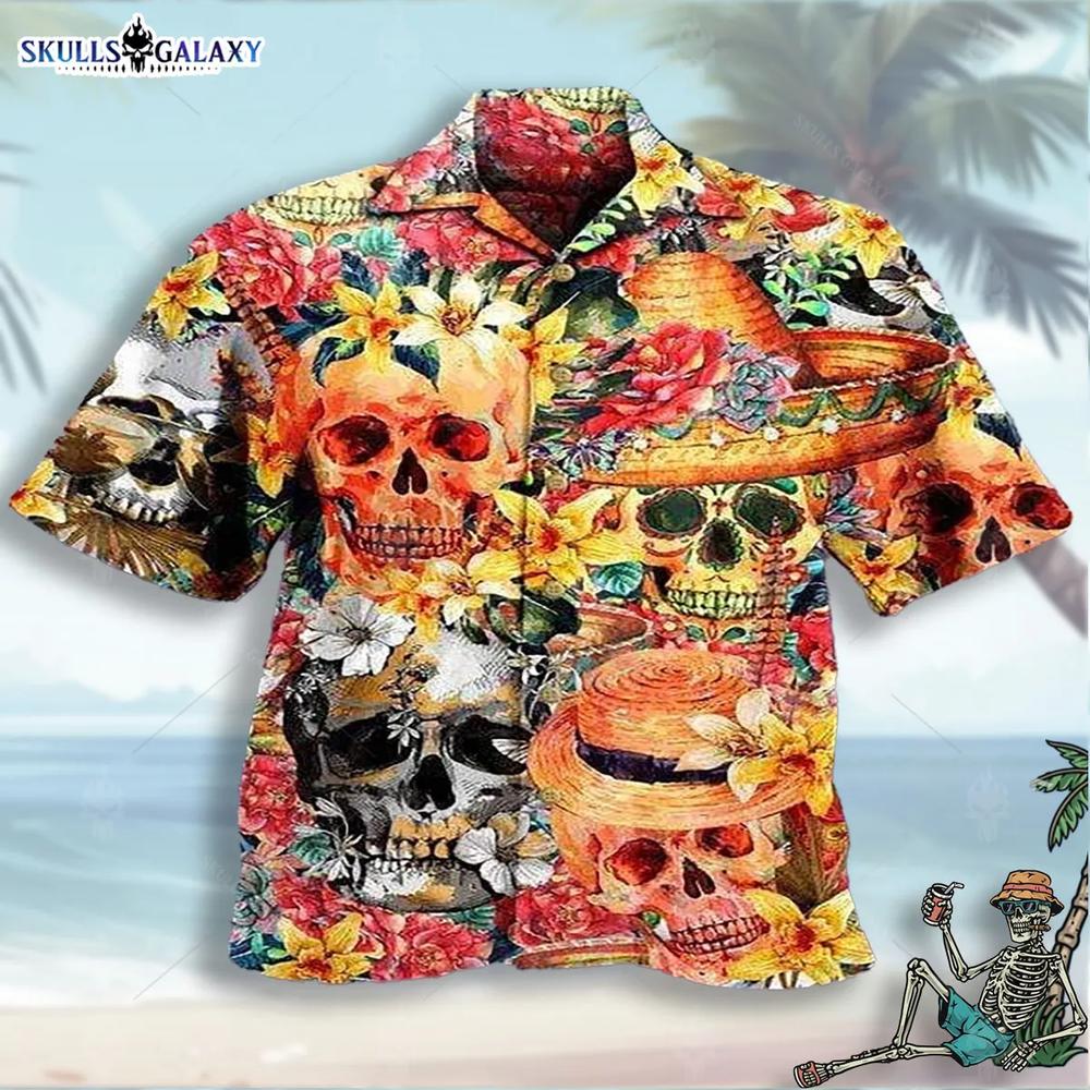 Skull Flowers Day Of The Dead All Over Printed Hawaiian Shirt Skull Flowers Day Of The Dead All Over Printed Hawaiian Shirt